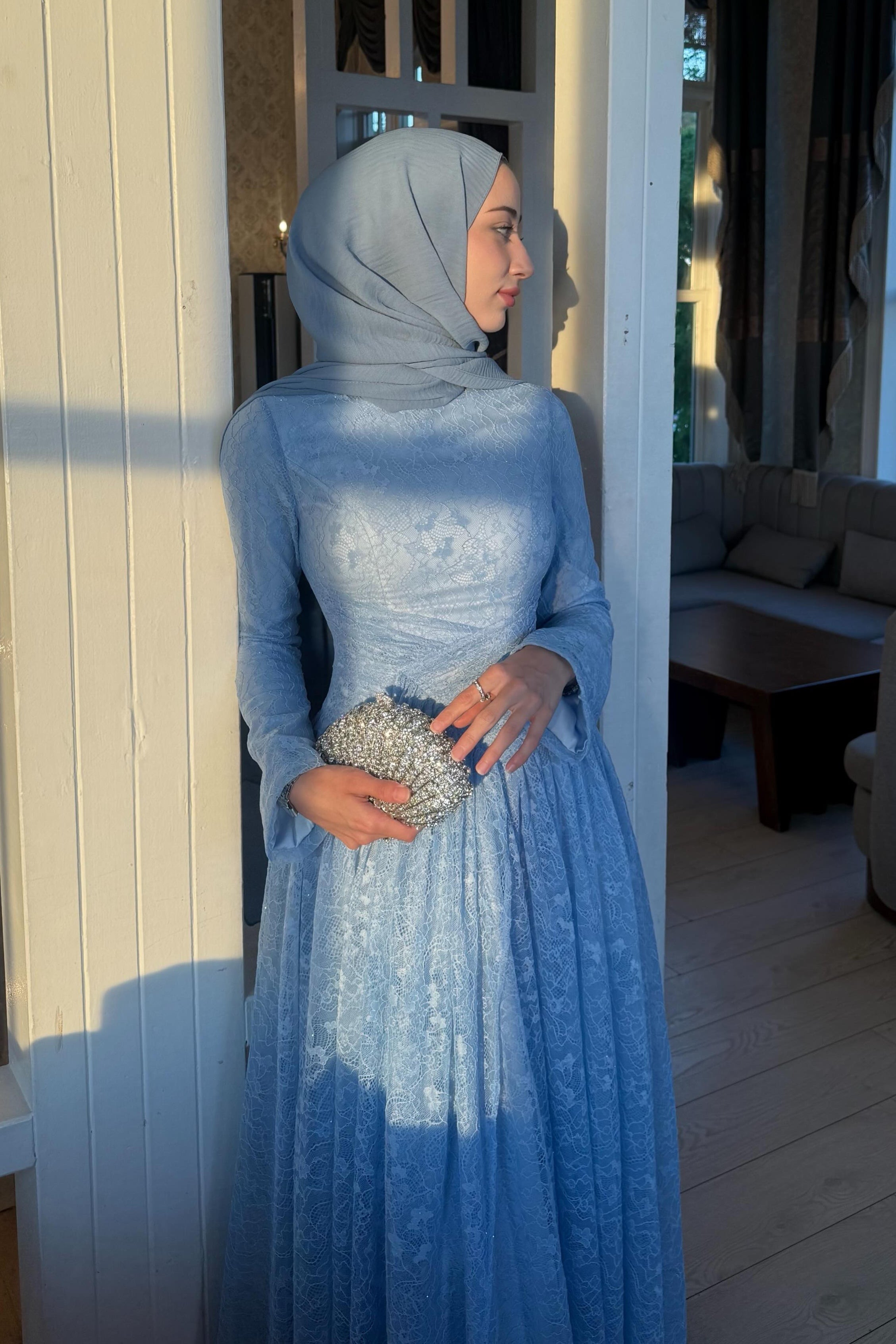 Sara Ruched Waist Lace Ball Gown