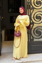 Amina V Neck Button Flare Cuff Maxi Abaya