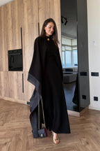 Zara Shawl Collar Shimmer Abaya Robe-Black