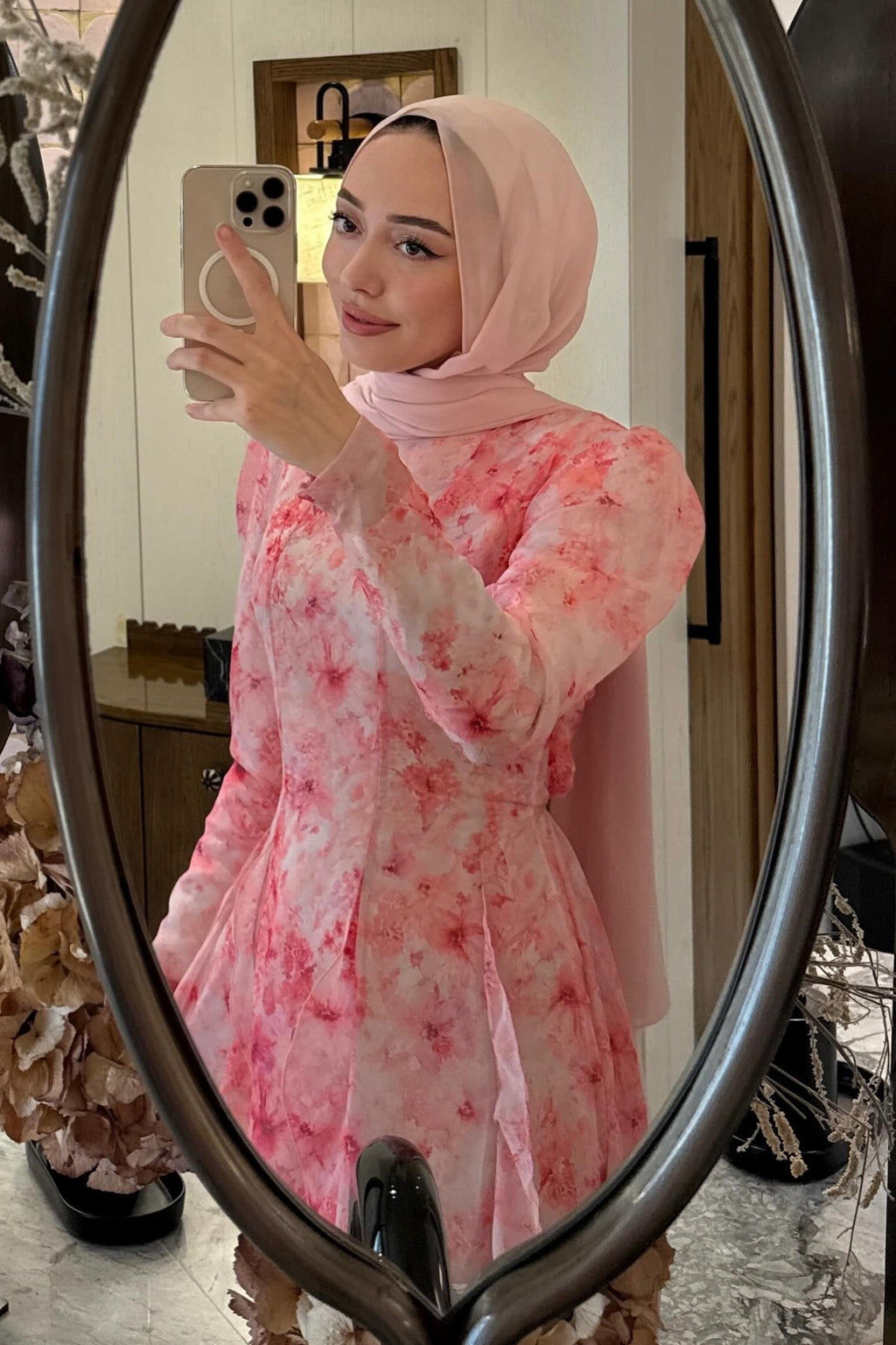 Maren Watercolor Ruffle Midi Dress-Pink