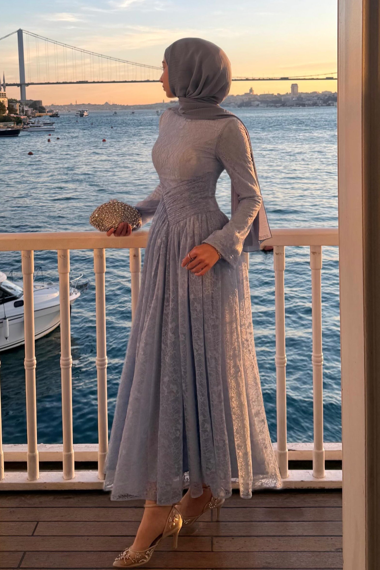 Sara Ruched Waist Lace Ball Gown
