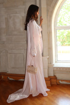 Lina Satin Cape Sleeve Flowy Maxi Abaya-Pink