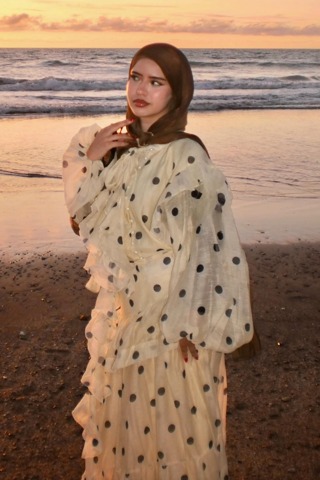 Elara Polka Dot Ruffle Tiered Maxi