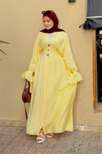 Amina V Neck Button Flare Cuff Maxi Abaya