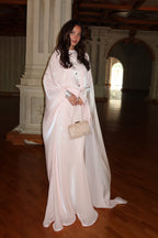 Lina Satin Cape Sleeve Flowy Maxi Abaya-Pink