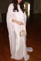 Lina Satin Cape Sleeve Flowy Maxi Abaya-Pink