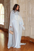 Lina Satin Cape Sleeve Flowy Maxi Abaya-Blue