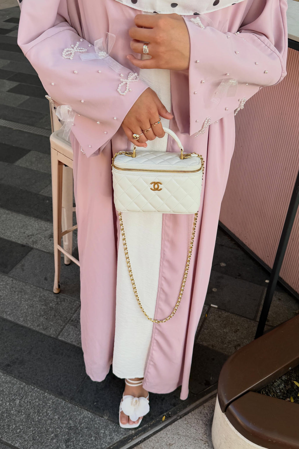 Mila Pearl Bow Embellished Open Abaya