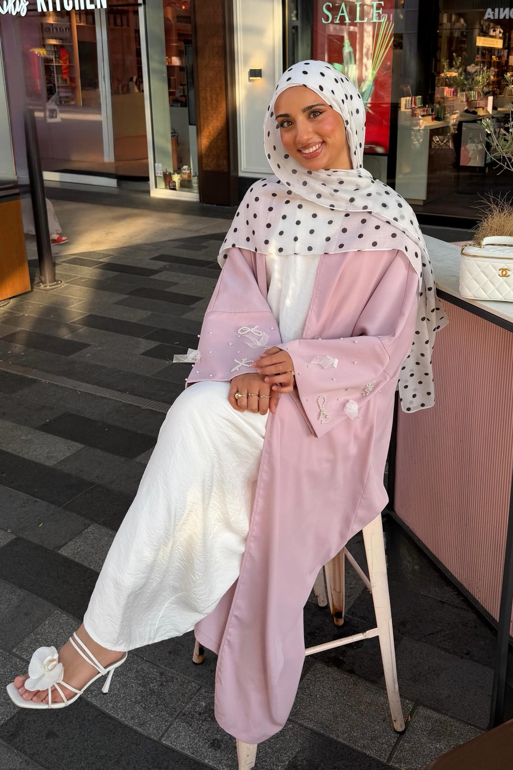 Mila Pearl Bow Embellished Open Abaya