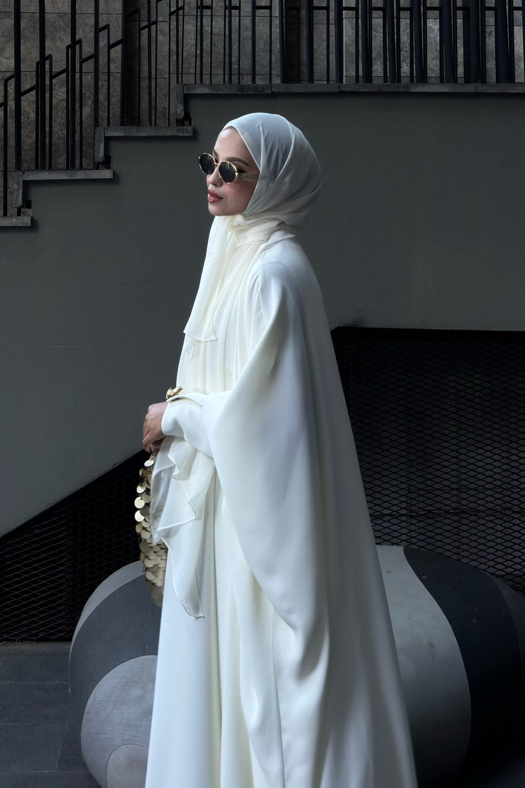 Nora Gold Button Satin Abaya Co-ord