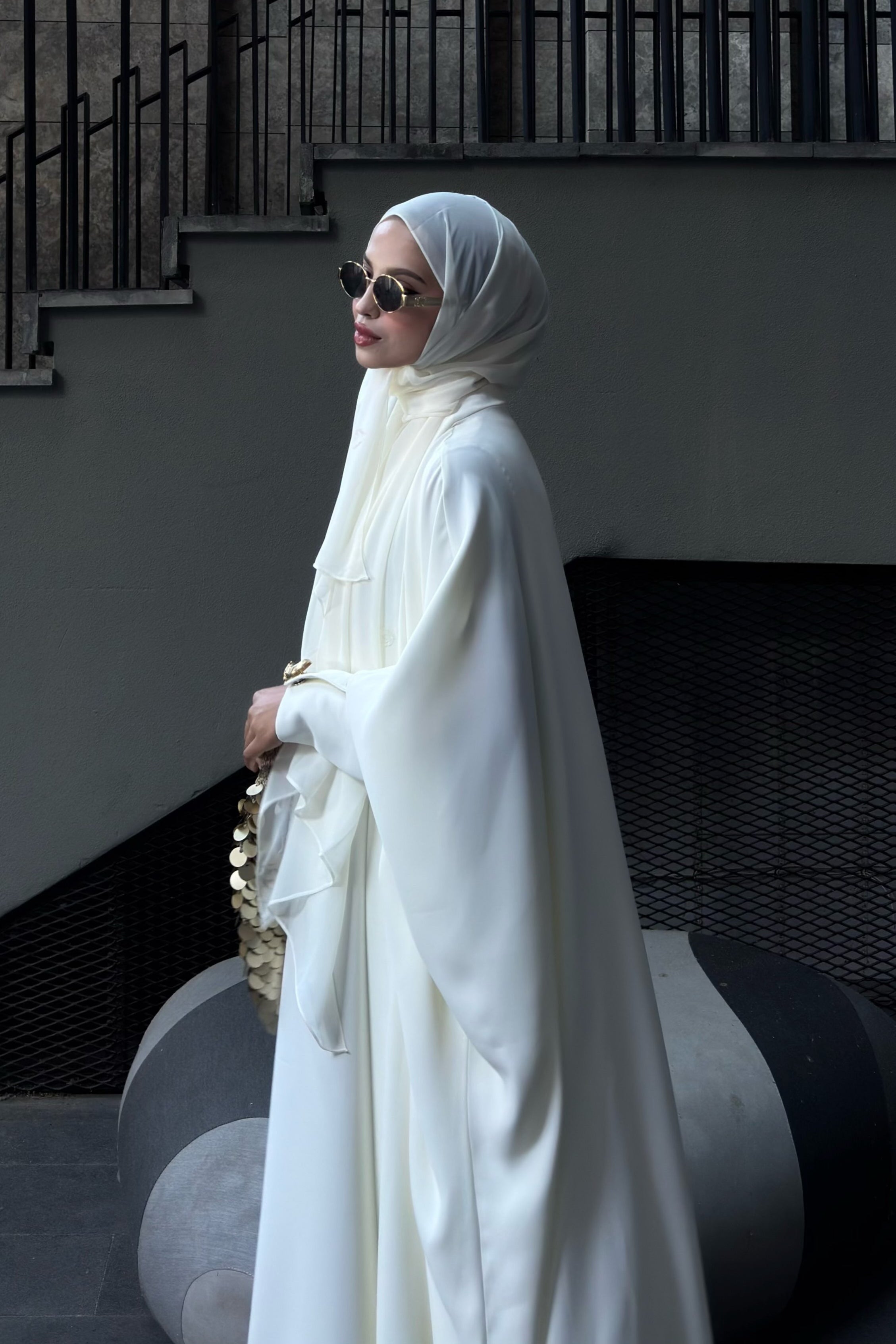 Nora Gold Button Satin Abaya Co-ord