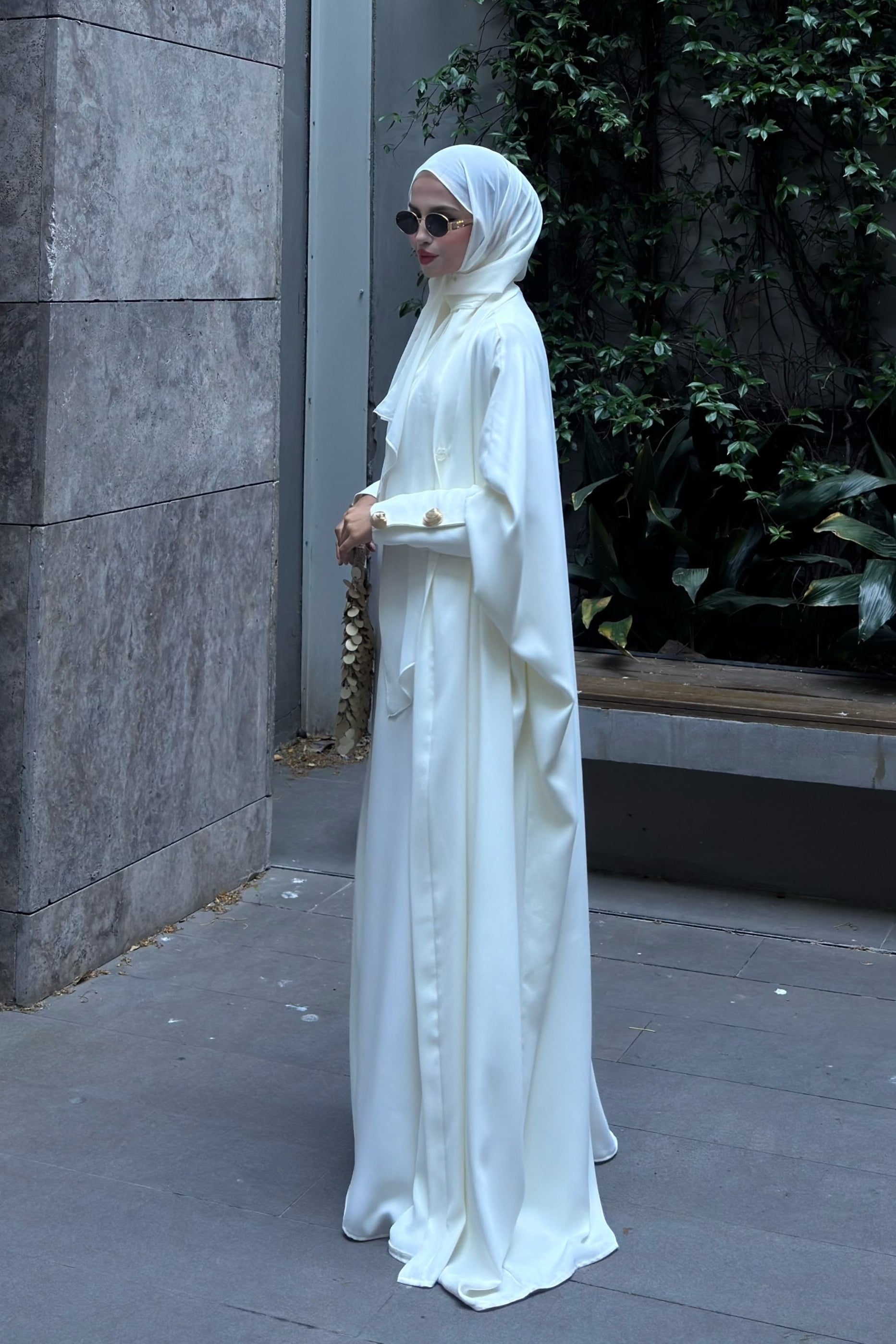 Nora Gold Button Satin Abaya Co-ord