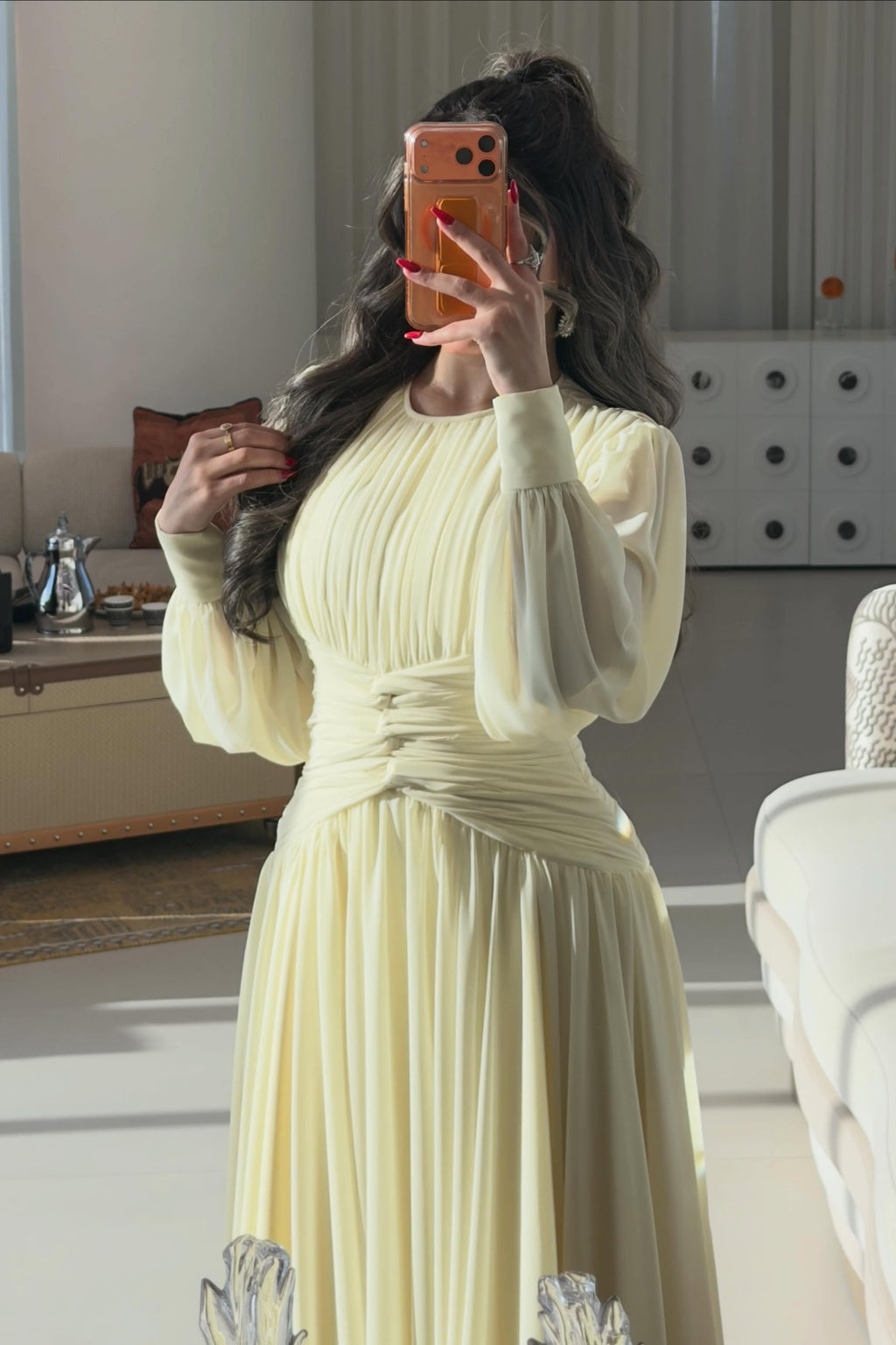 Liana Round Neck Ruched Chiffon Maxi