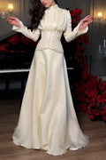 Elara Ruched Crystal Waist Flare Sleeve Maxi Gown
