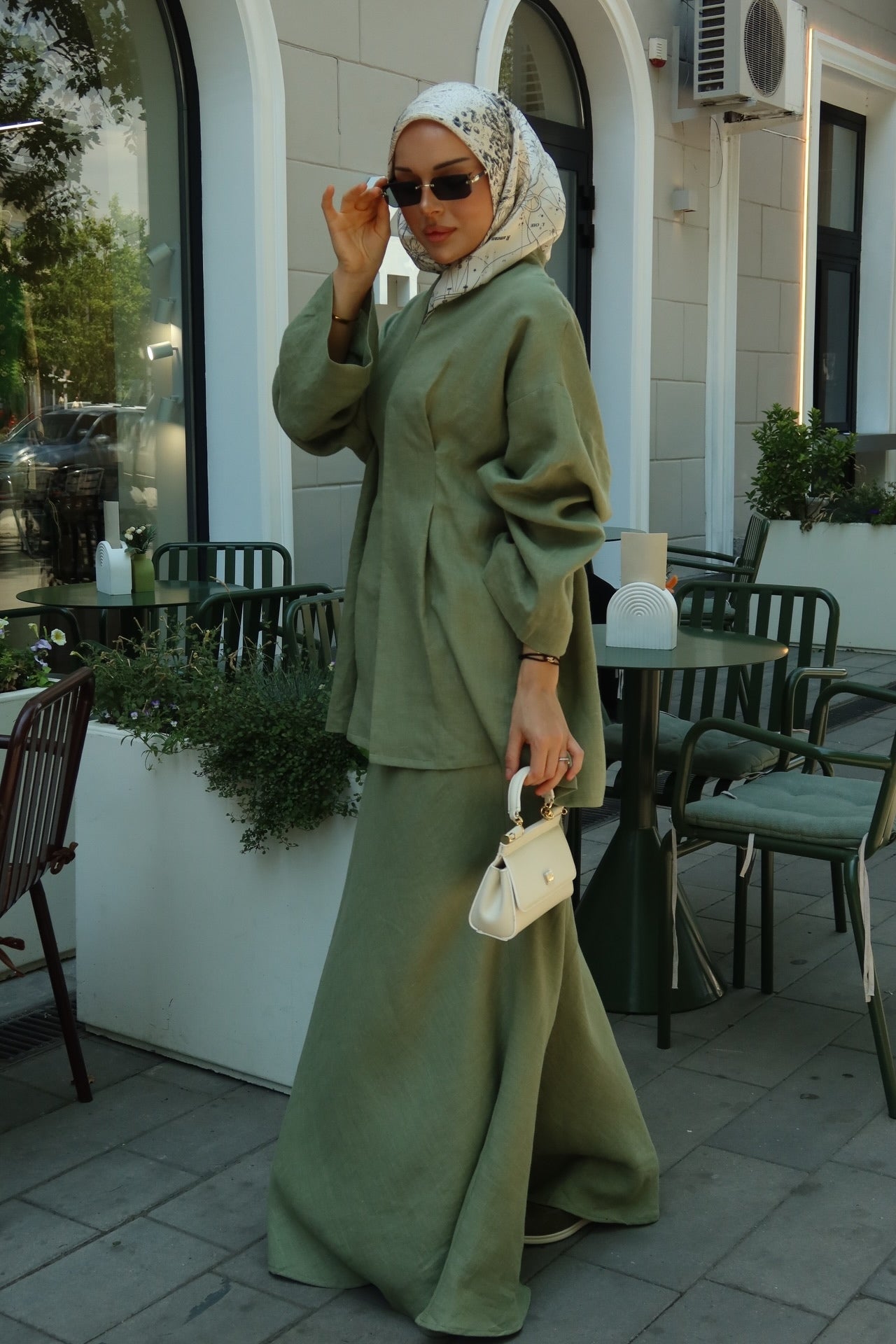 Ayla Linen Flare Sleeve Two Piece Set