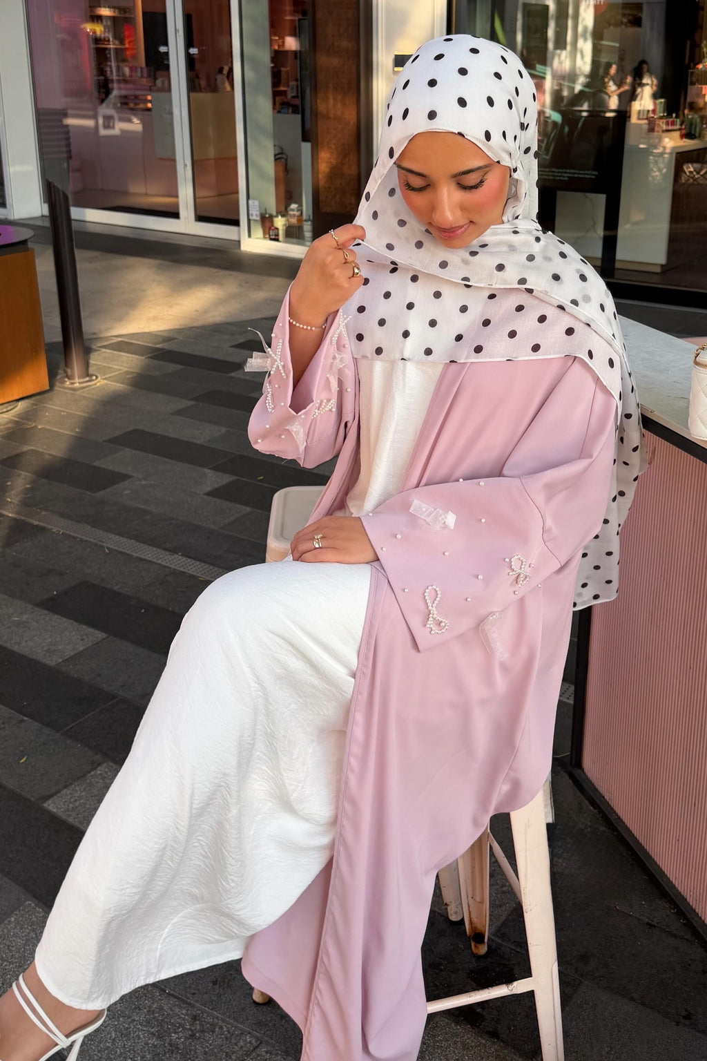 Mila Pearl Bow Embellished Open Abaya
