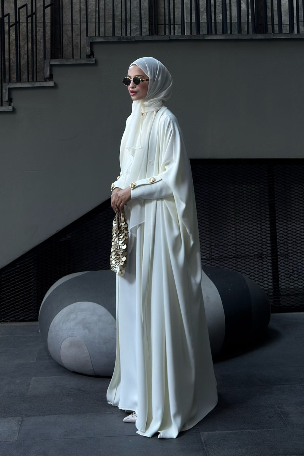 Nora Gold Button Satin Abaya Co-ord