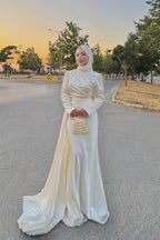 Zahra Ruched Satin Train Maxi Abaya Gown