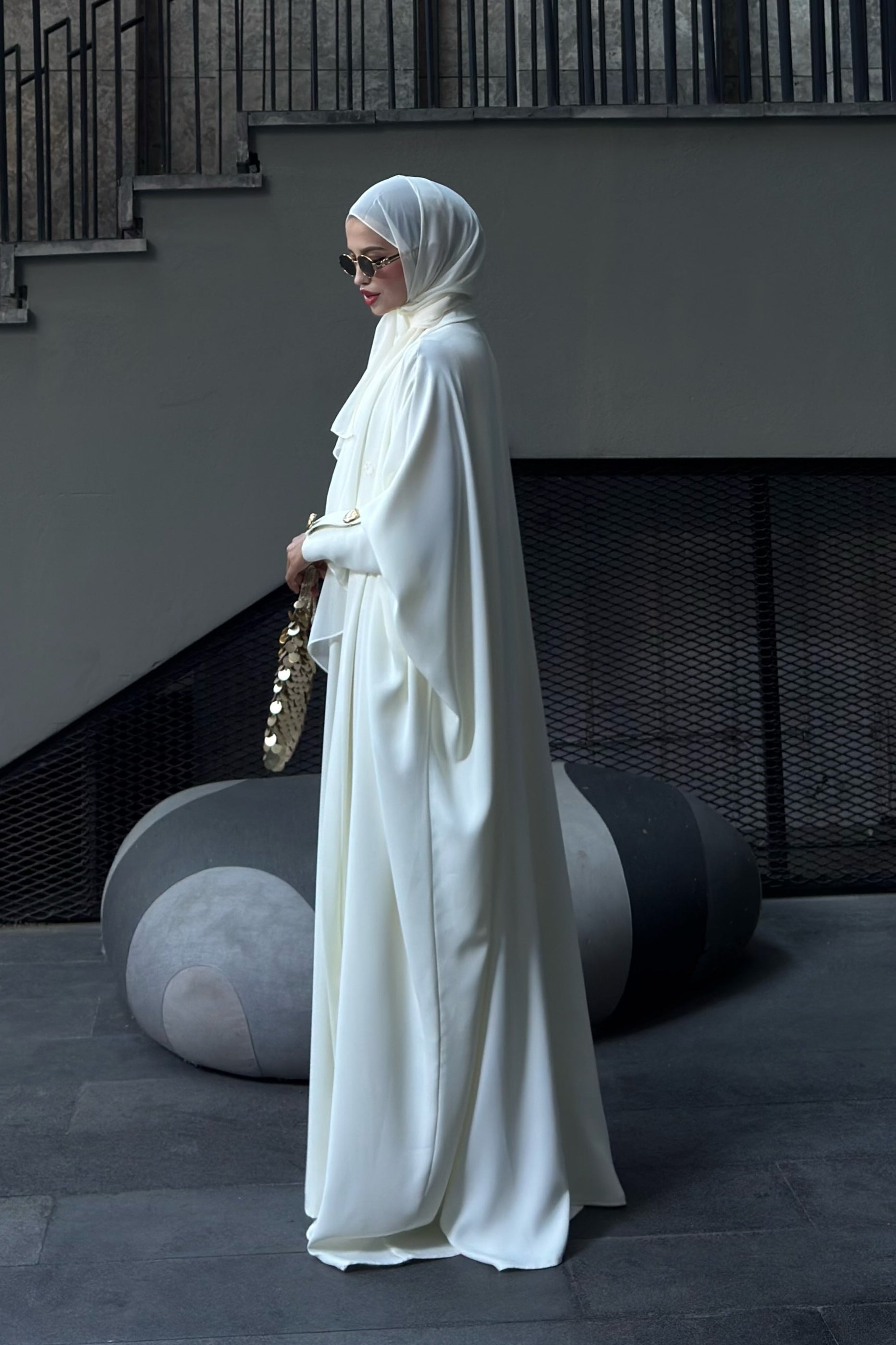 Nora Gold Button Satin Abaya Co-ord