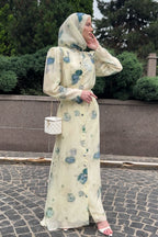 Mia Watercolor Floral Button Front Abaya