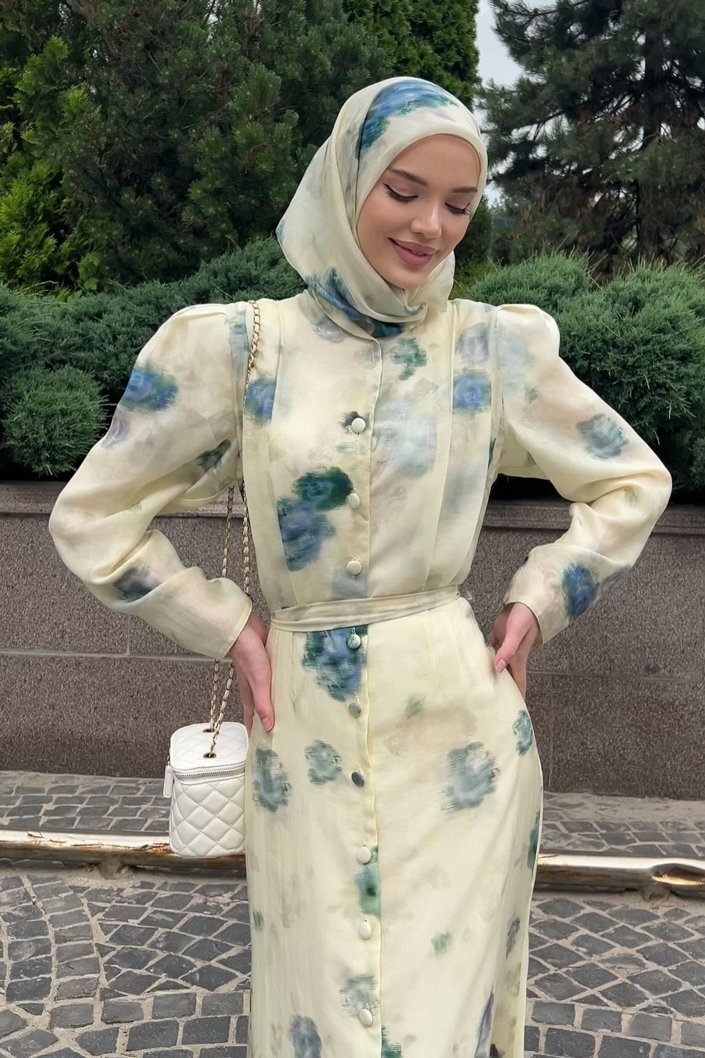 Mia Watercolor Floral Button Front Abaya