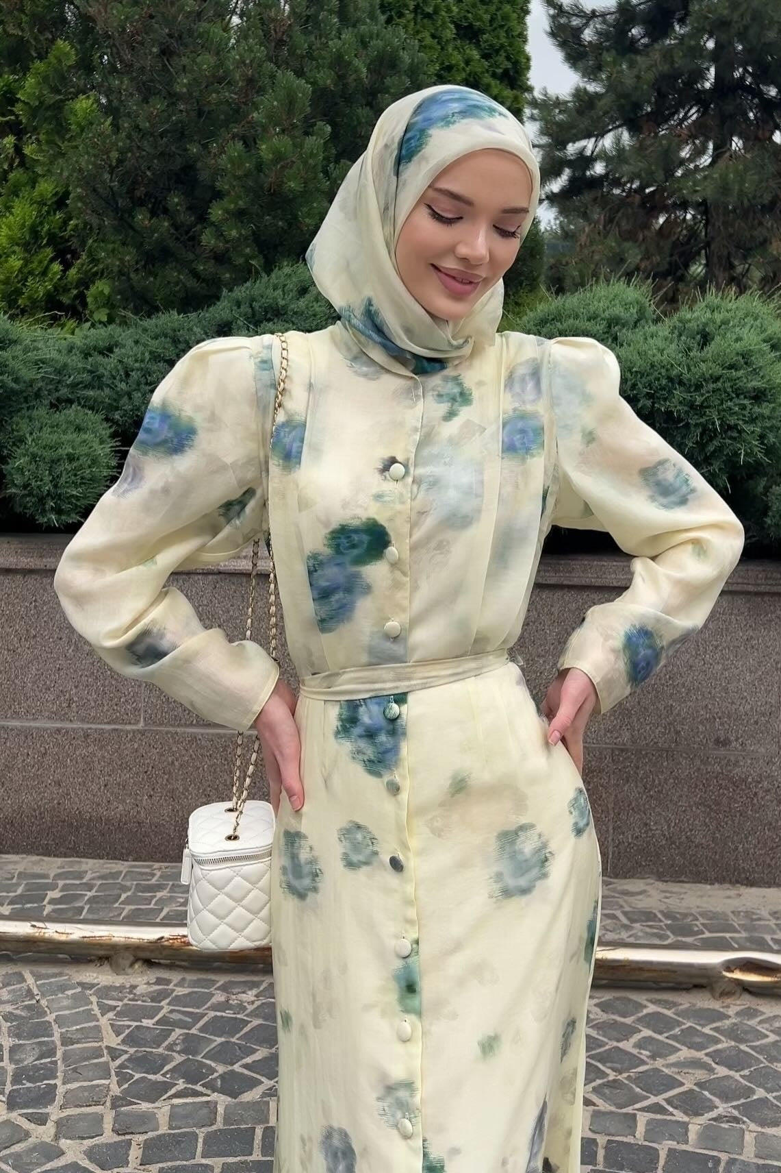 Mia Watercolor Floral Button Front Abaya