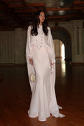 Lina Satin Cape Sleeve Flowy Maxi Abaya-Pink