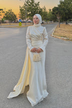 Zahra Ruched Satin Train Maxi Abaya Gown