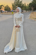 Zahra Ruched Satin Train Maxi Abaya Gown