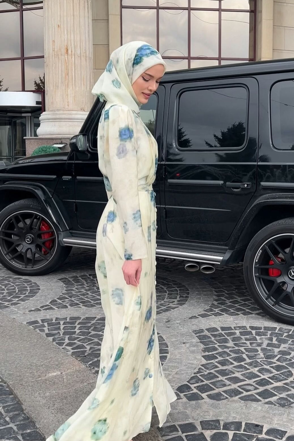 Mia Watercolor Floral Button Front Abaya
