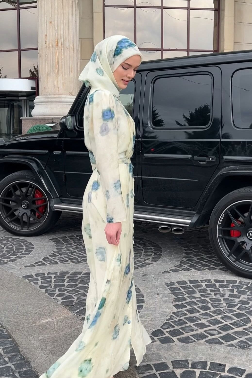 Mia Watercolor Floral Button Front Abaya