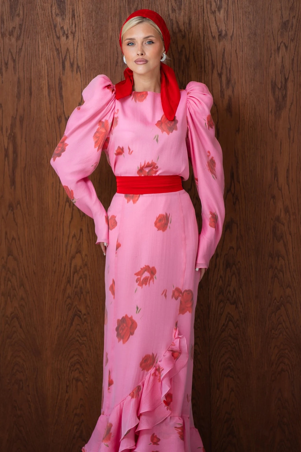 Elowen Rose Print Ruffle Mermaid Maxi
