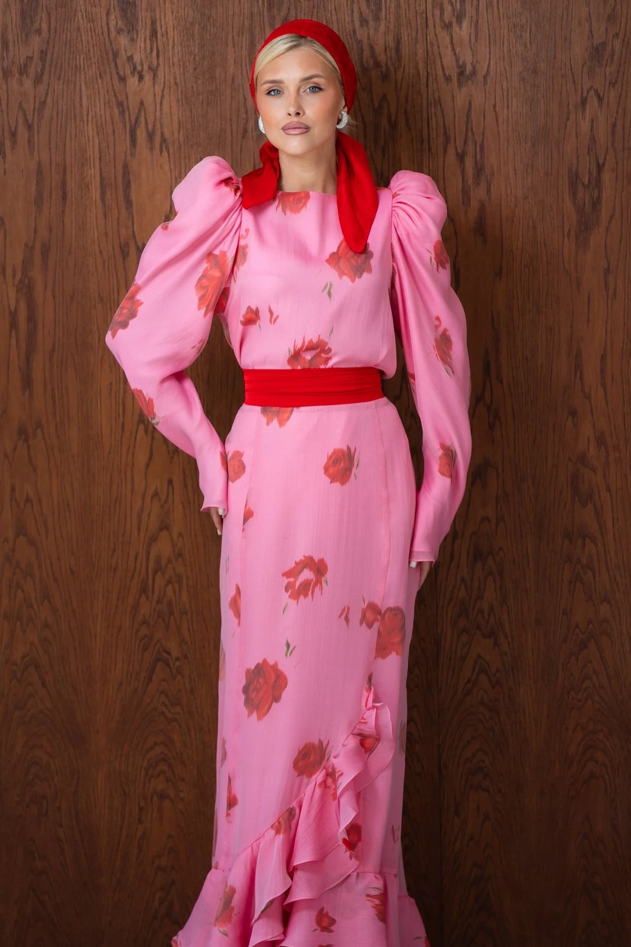 Elowen Rose Print Ruffle Mermaid Maxi