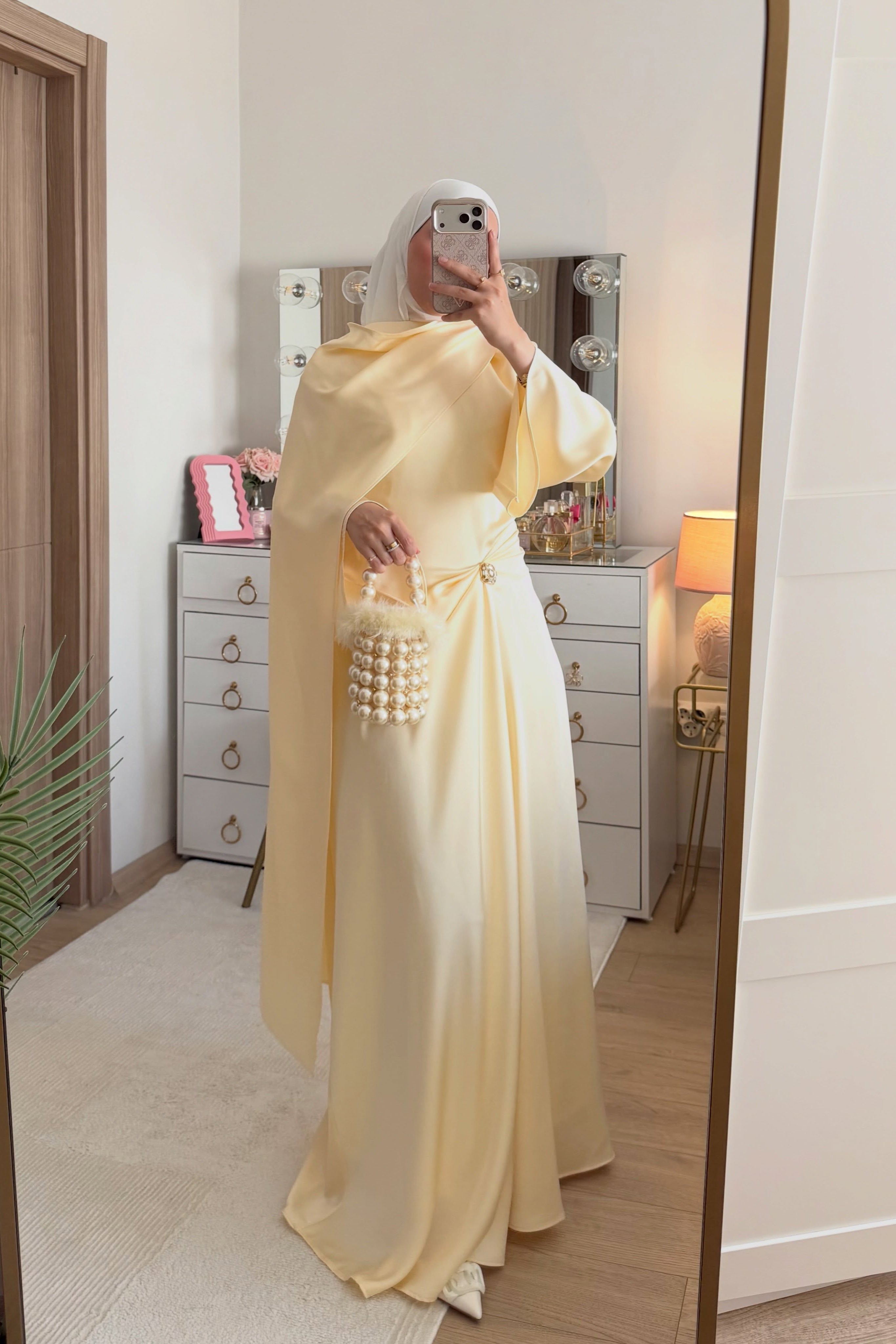 Yara Twist Waist Cape Satin Abaya