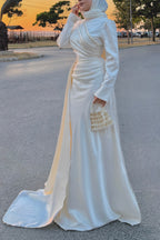 Zahra Ruched Satin Train Maxi Abaya Gown