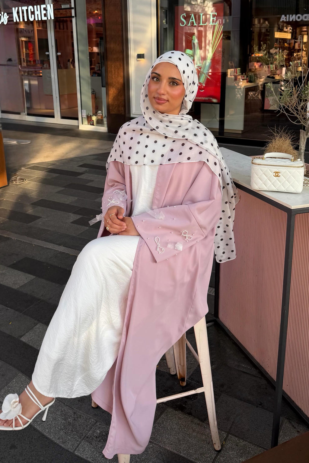 Mila Pearl Bow Embellished Open Abaya