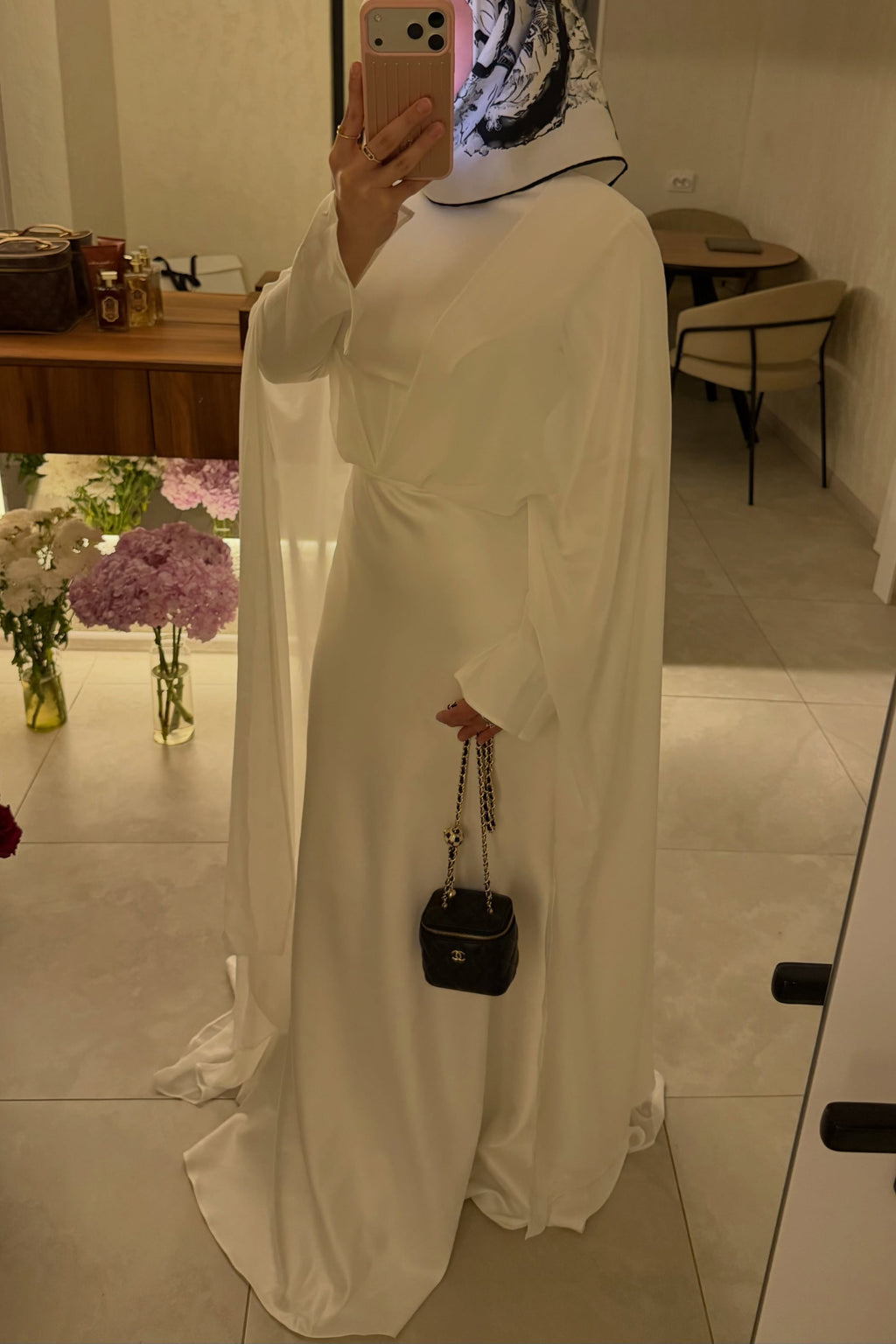 Sara Flowy Cape Satin Two Piece Abaya