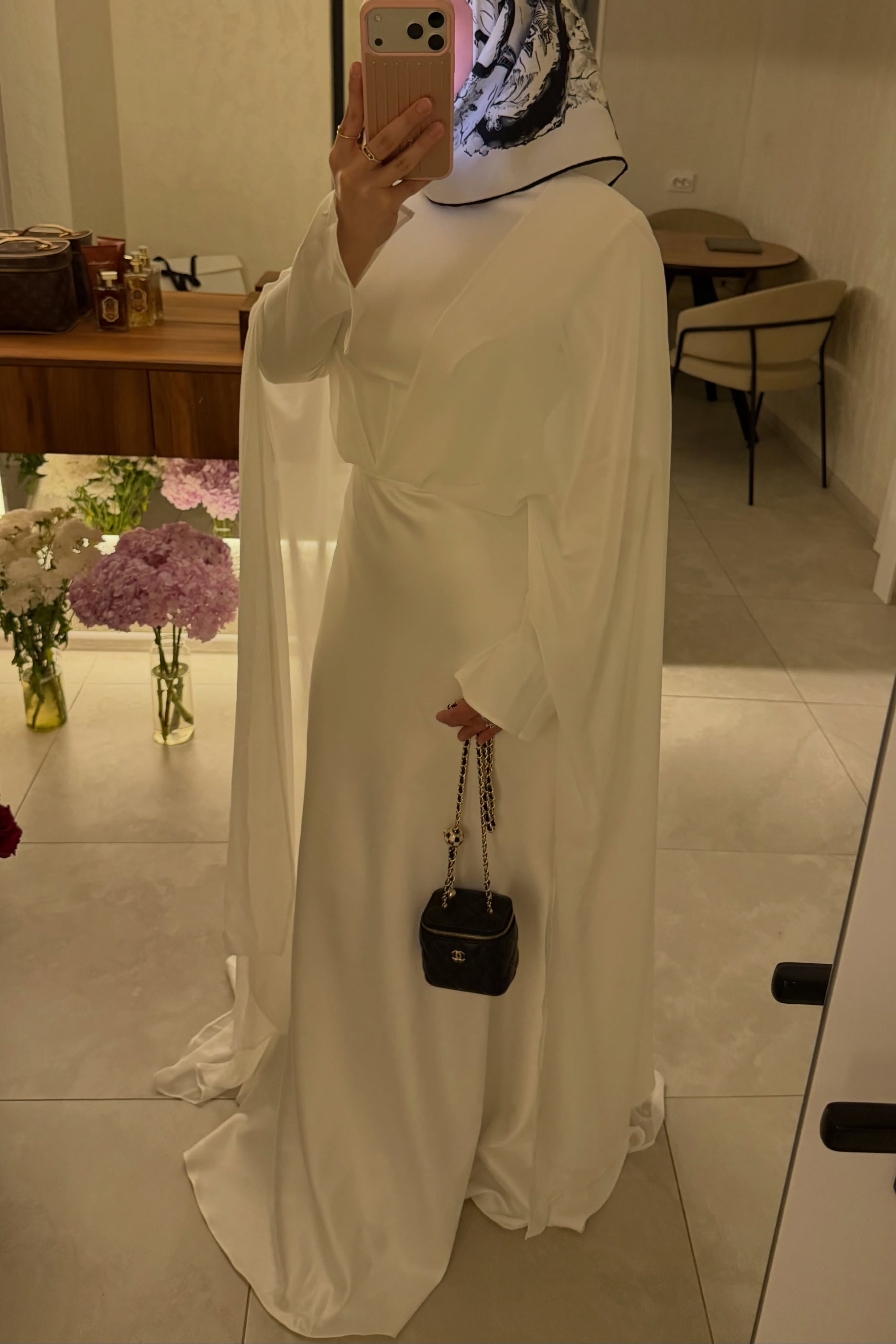 Sara Flowy Cape Satin Two Piece Abaya