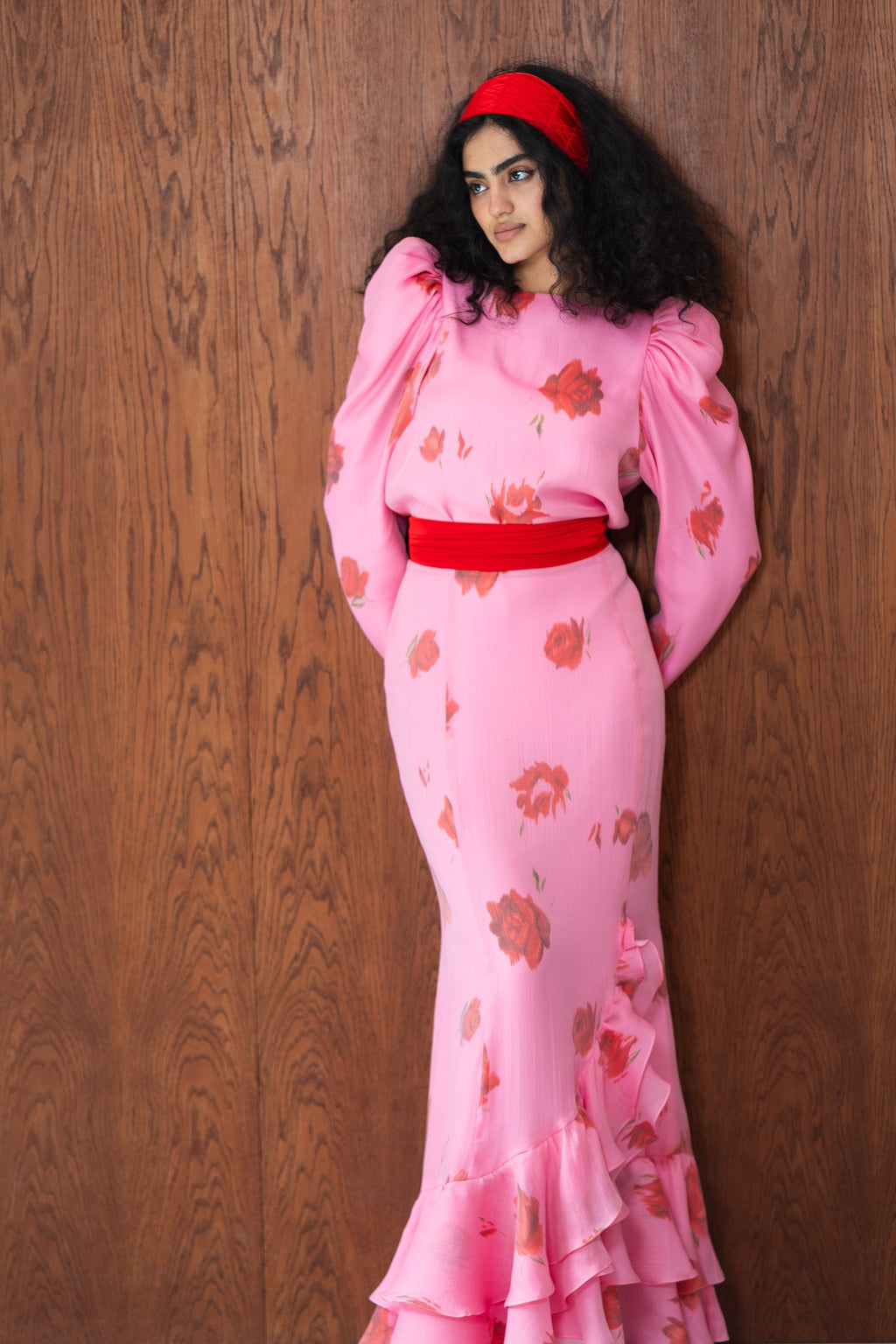 Elowen Rose Print Ruffle Mermaid Maxi