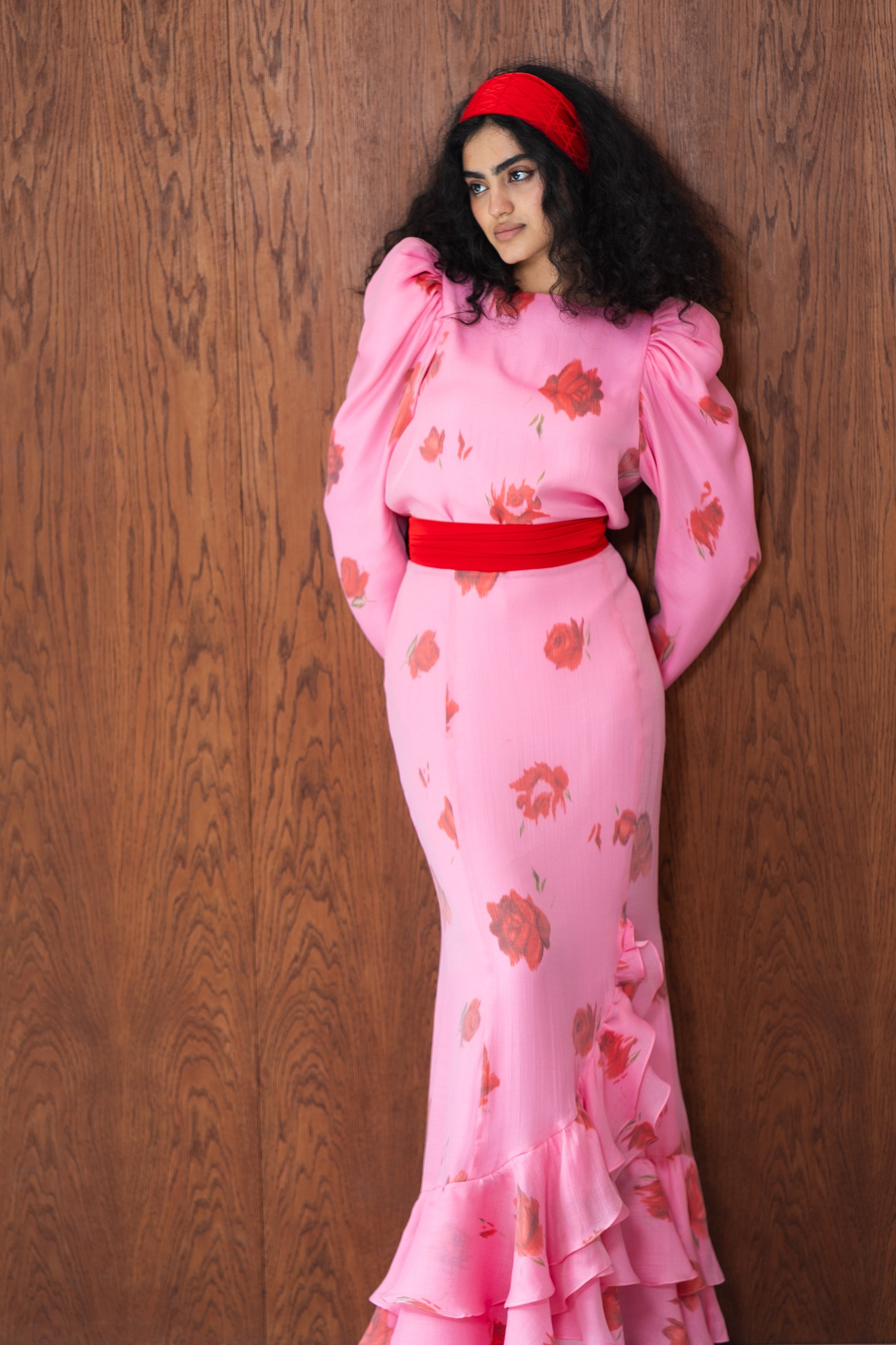 Elowen Rose Print Ruffle Mermaid Maxi