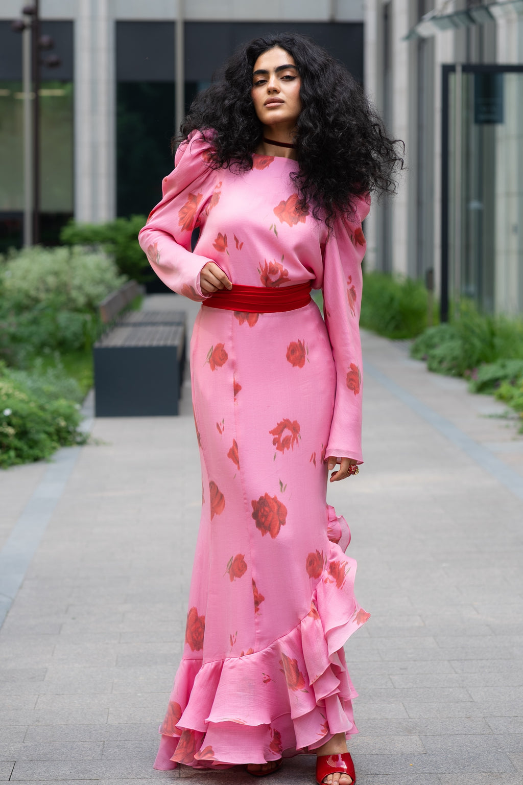 Elowen Rose Print Ruffle Mermaid Maxi