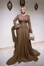 Ayla Pleated Waist Train Maxi Dress