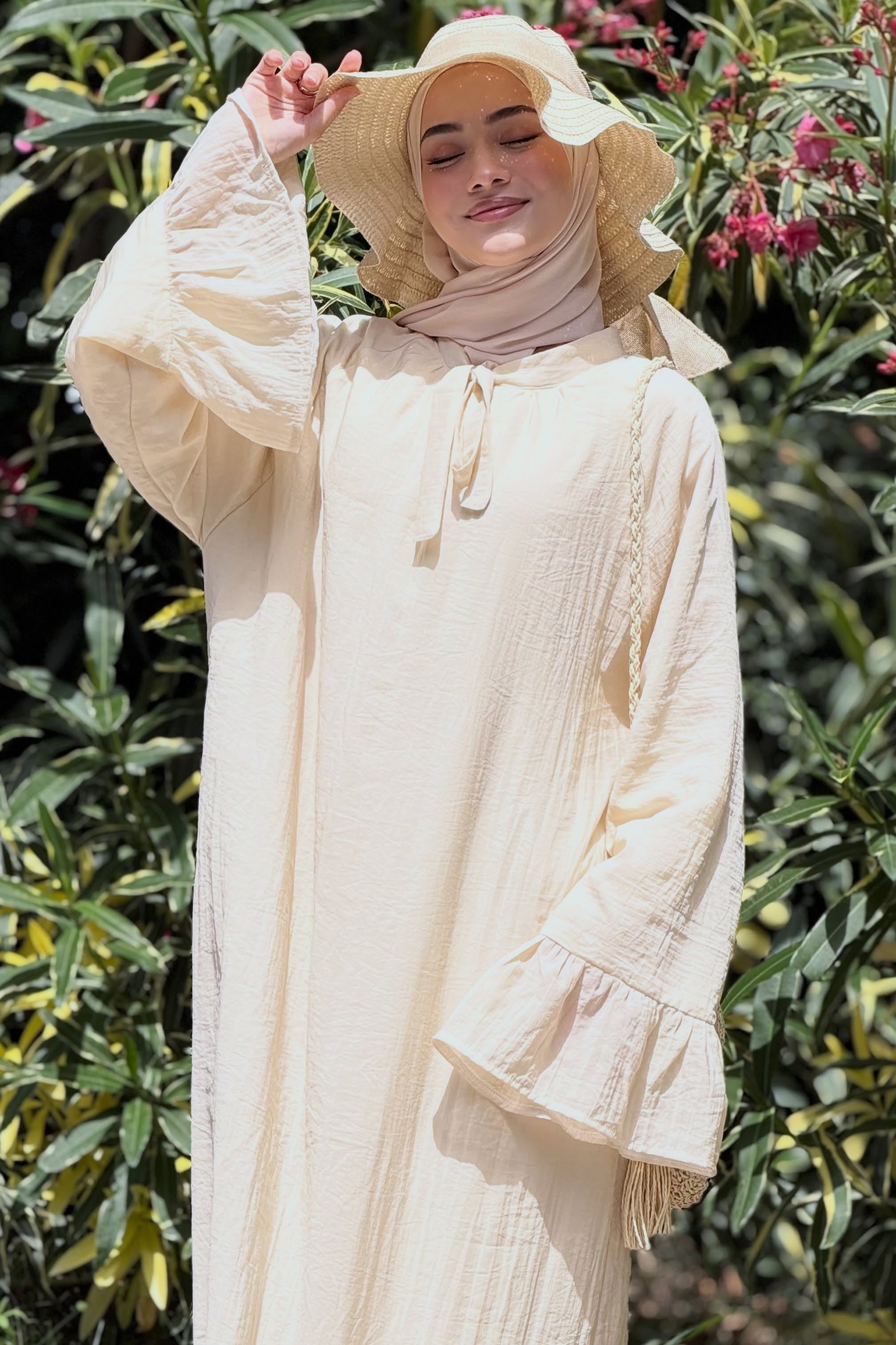Zoe Tie Neck Ruffle Sleeve Abaya