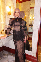 Zara Black Sheer Lace Maxi Bodycon Dress