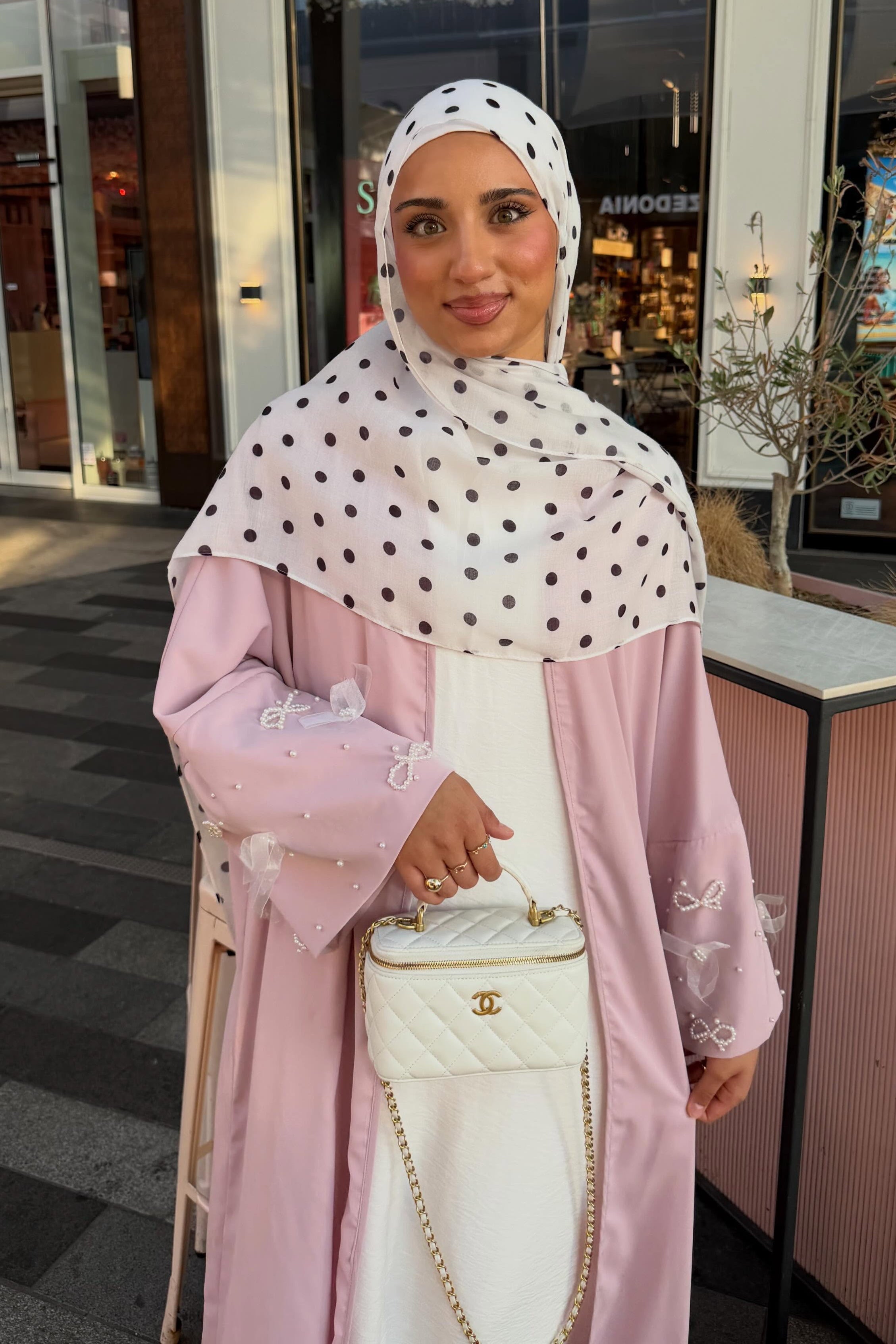 Mila Pearl Bow Embellished Open Abaya