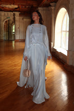 Lina Satin Cape Sleeve Flowy Maxi Abaya-Blue
