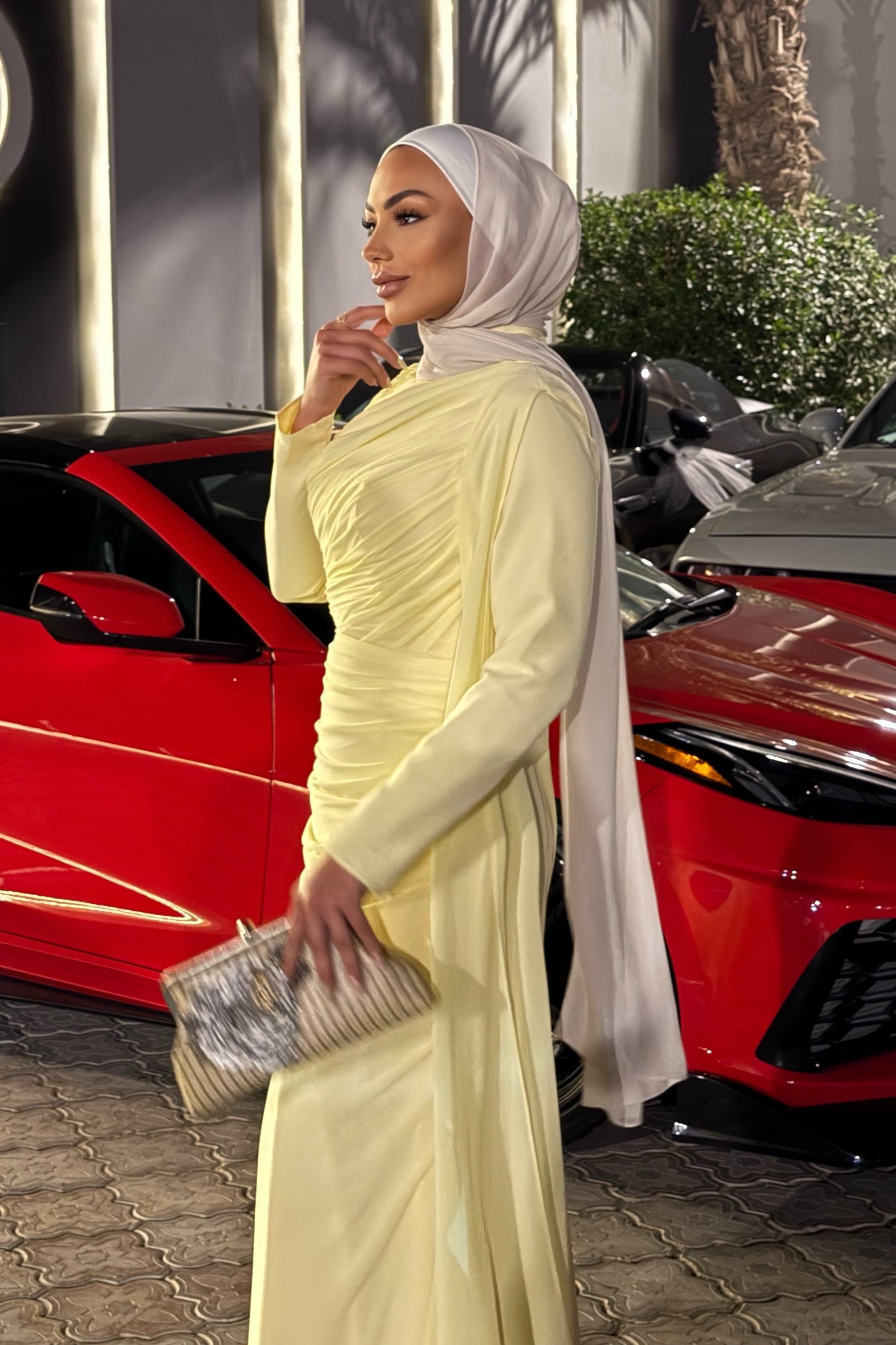 Nada Side Ruched Satin Draped Maxi Dress
