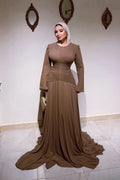 Ayla Pleated Waist Train Maxi Dress