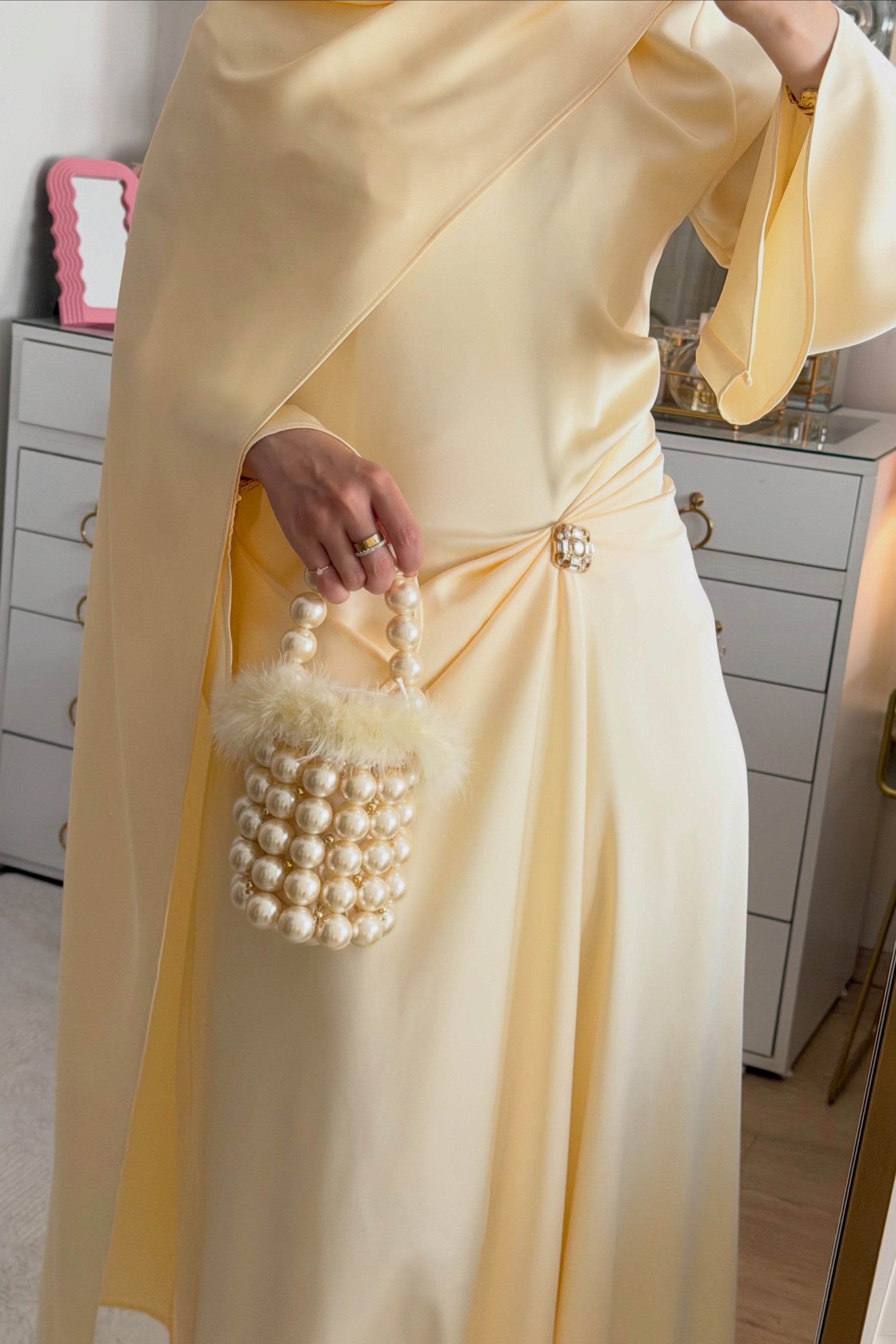 Yara Twist Waist Cape Satin Abaya