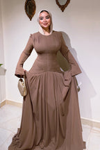 Ayla Pleated Waist Train Maxi Dress